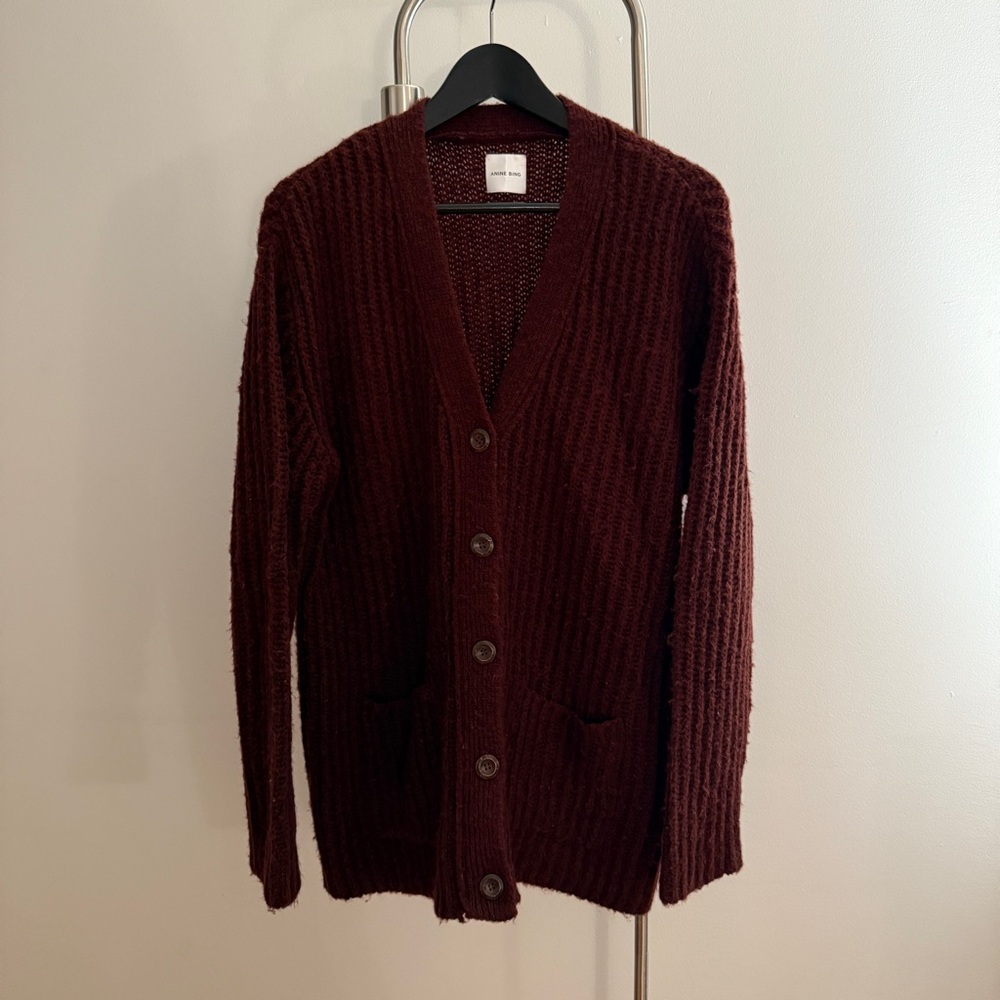 Anine Bing V-Neck Cardigan Sweater Mohair Wool Small